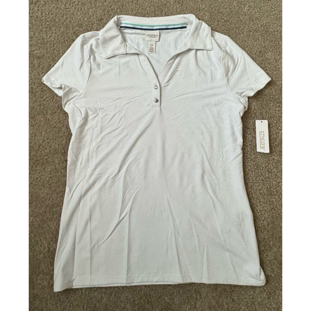 Chicos Weekends Button Up Polo Shirt Women’s Size 0 Alabaster Golf Short Sleeve